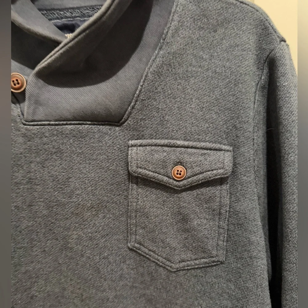 British Khaki est. 1980 Men’s Navy blue pullover, size L, shawl collar Fleece